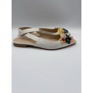 Pokemaoke Women Sandals 3D Flowers Ivory Satin Floral Slingback Formal Shoe 39